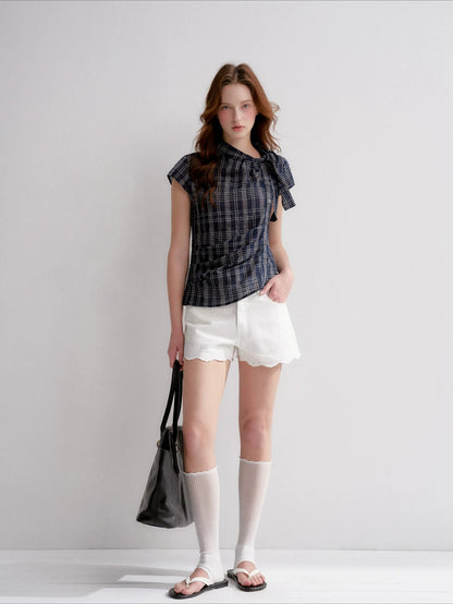 Ruched Plaid Blouse