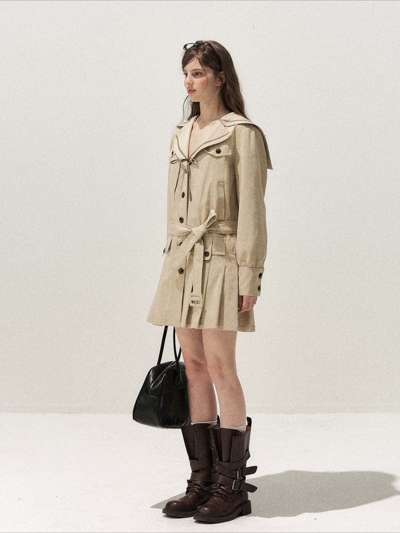 Sailor Collar Pleated Trench Coat