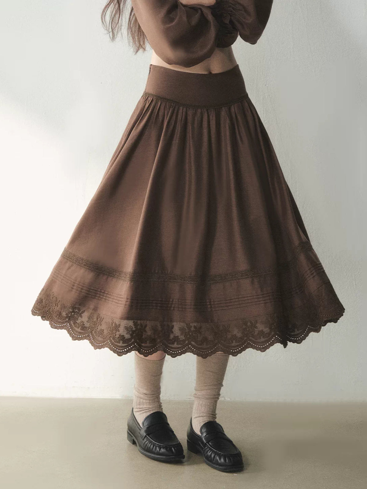 Vintage Ruffle Lace Shirt &amp; Skirt Set