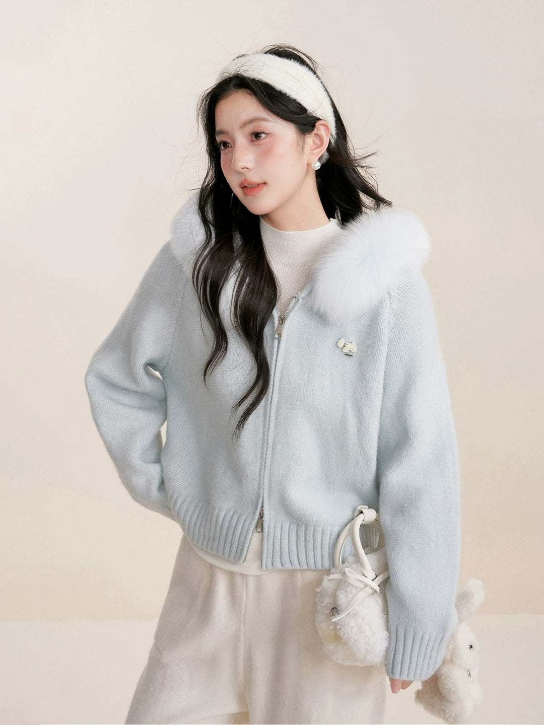 Fur Collar Knit Cardigan