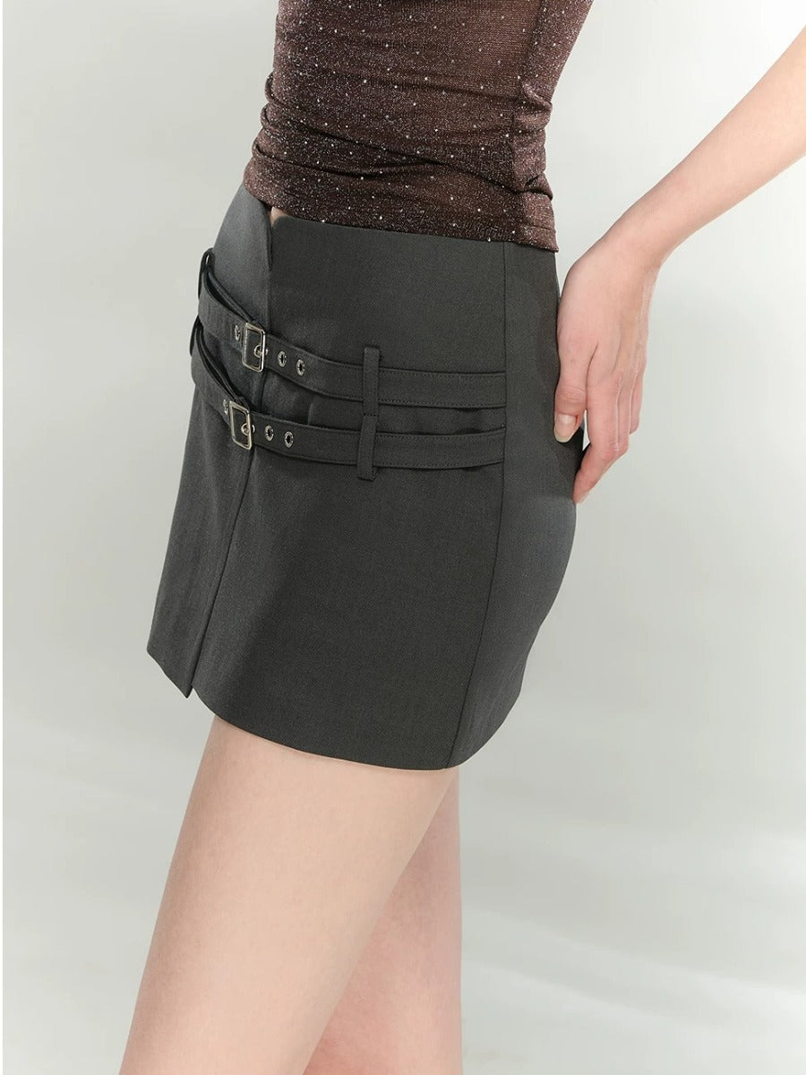 Asymmetric Belt Mini Skirt