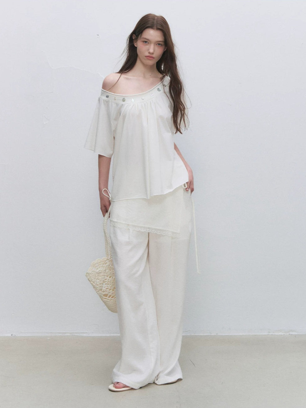 Shell Button Off-Shoulder Top