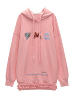 Plaid Embroidered Hooded Sweatshirt Dress