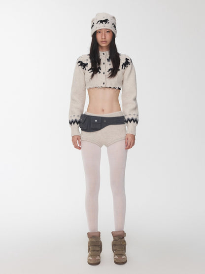 Fair Isle Pony Jacquard Knit Short Cardigan &amp; Shorts Set