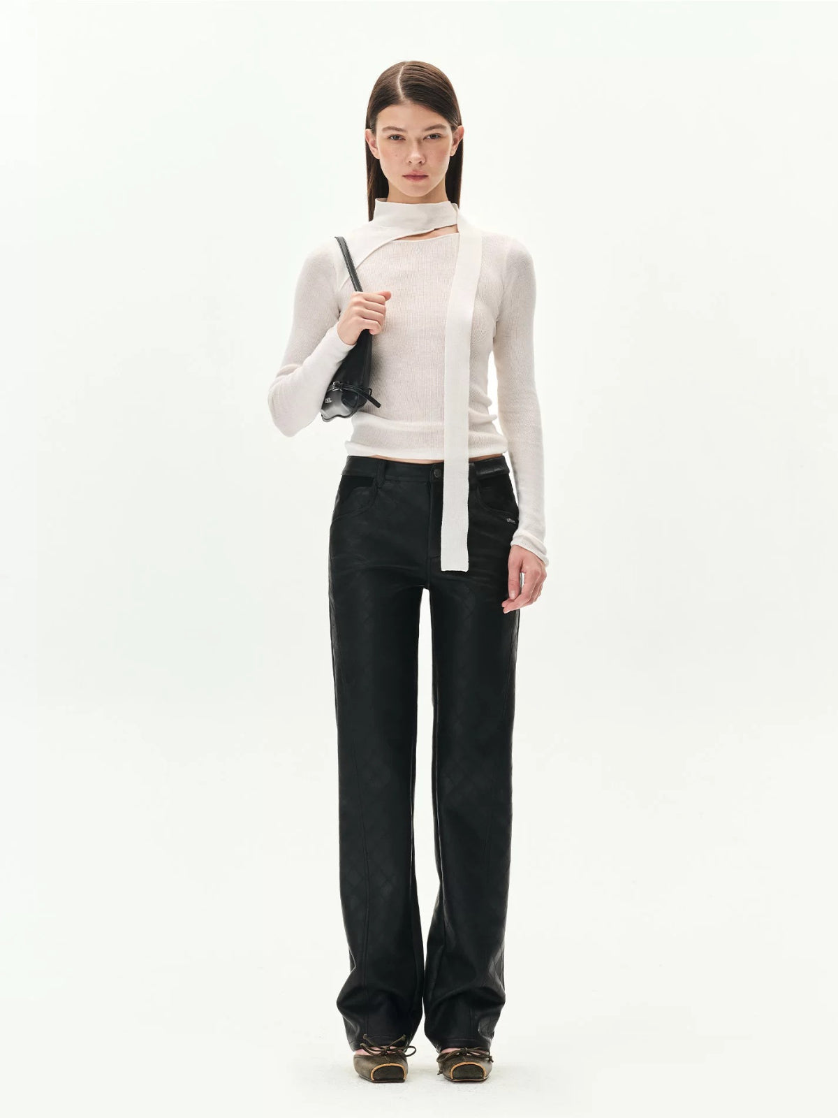Diamond Embossed Straight Leather Pants
