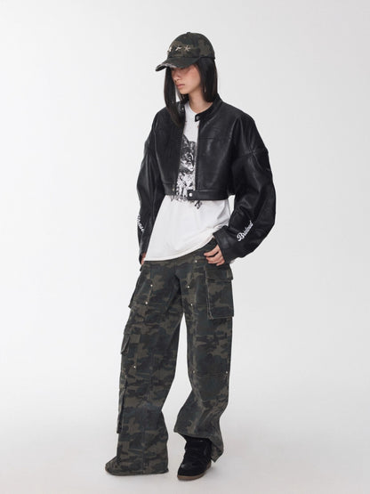Distressed Star Studded Camouflage Baseball Cap