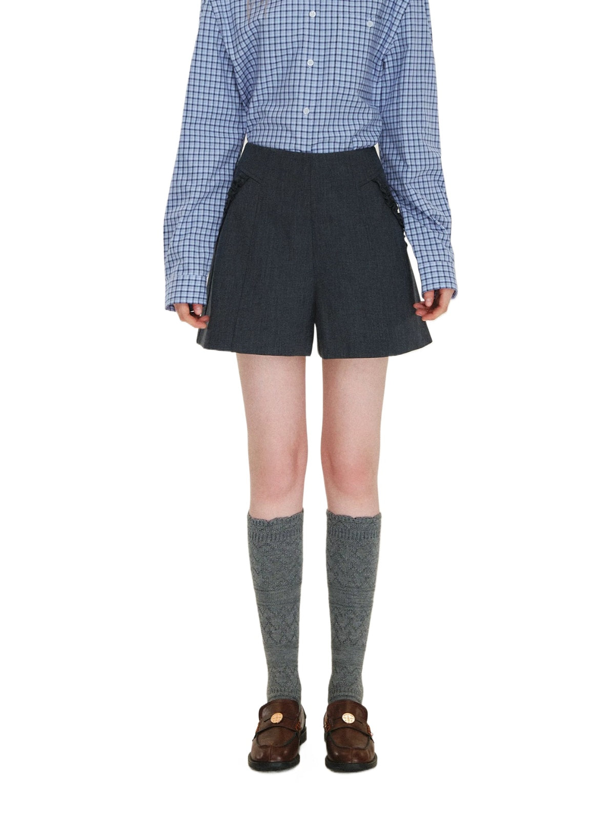 Ruffle Pocket Tailored A-Line Shorts