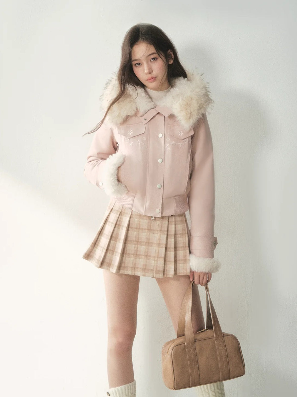 Embroidered Faux Suede Hooded Jacket