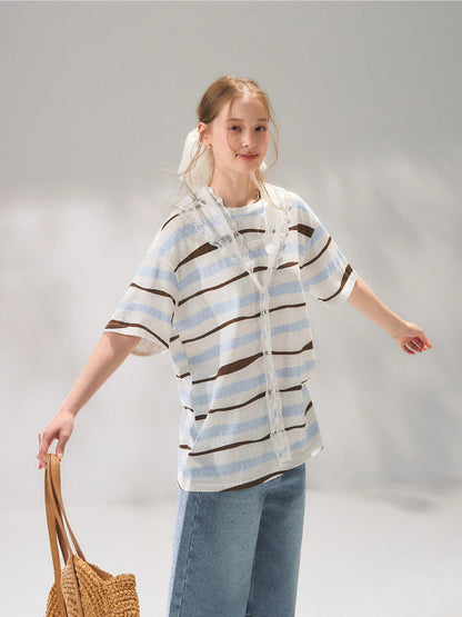 Lace Scarf Stripe T-Shirt