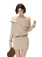 Asymmetric Fur Trim Cable Knit Dress