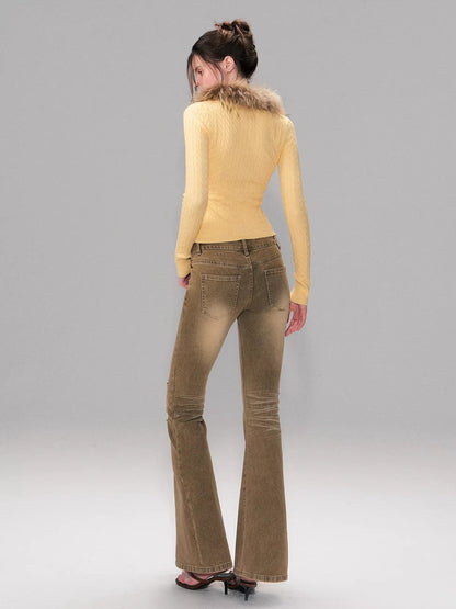 Detachable Fur Collar Knit Top