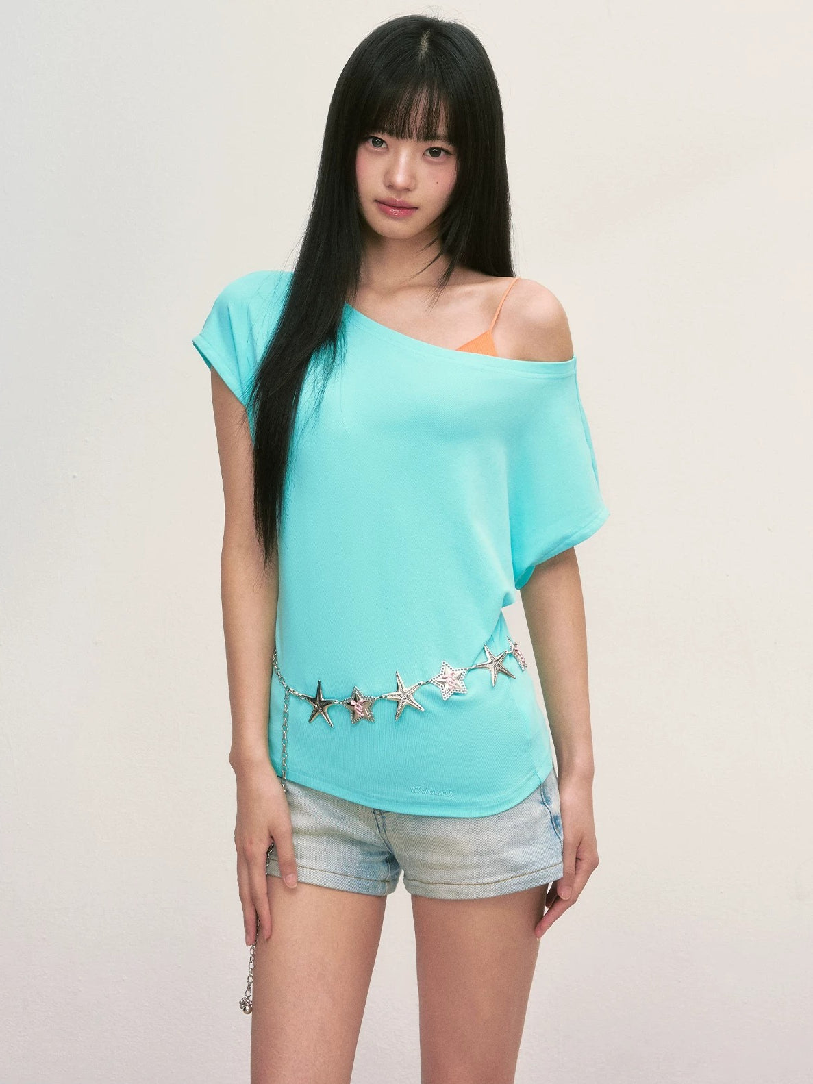 Asymmetric Shoulder Short-Sleeve Top