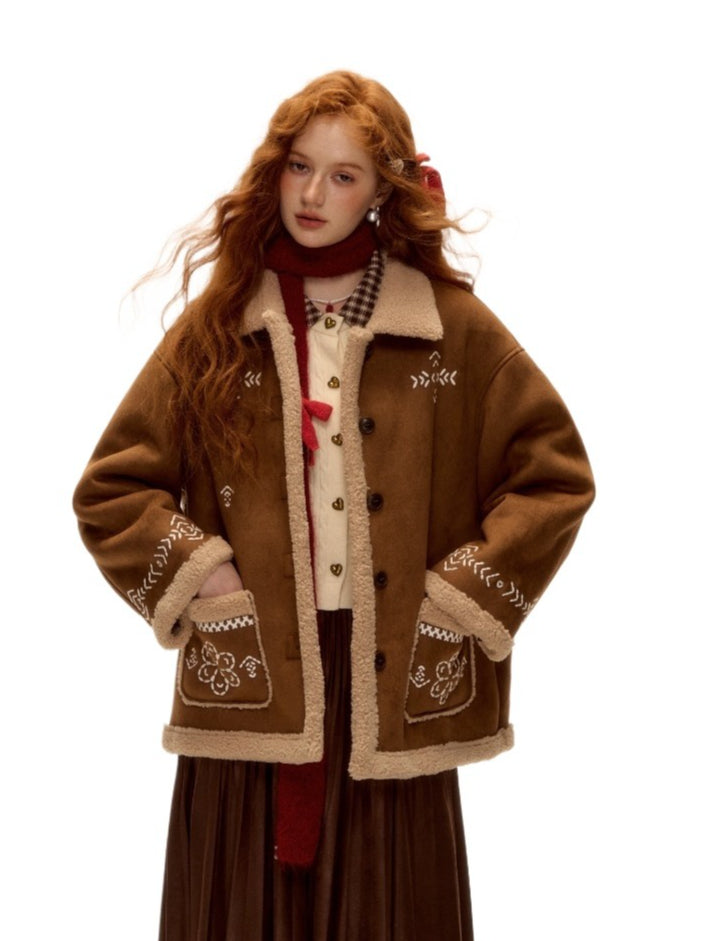 Shearling Embroidered Suede Jacket