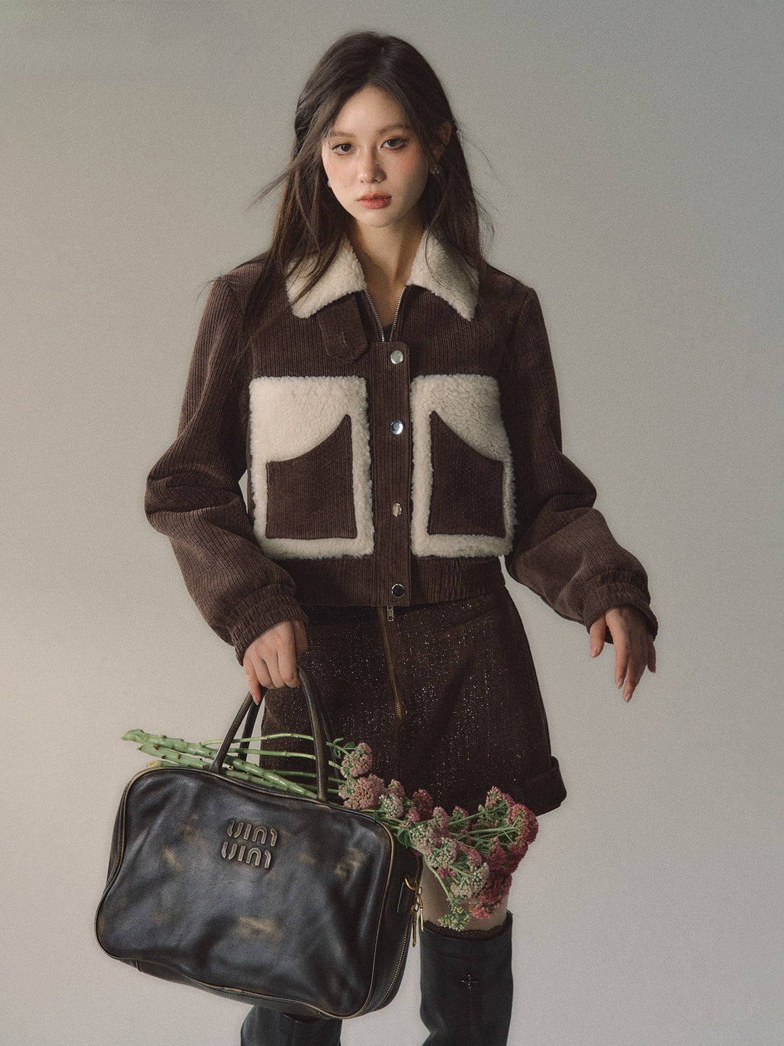 Brown Faux Fur Patchwork Short Jacket