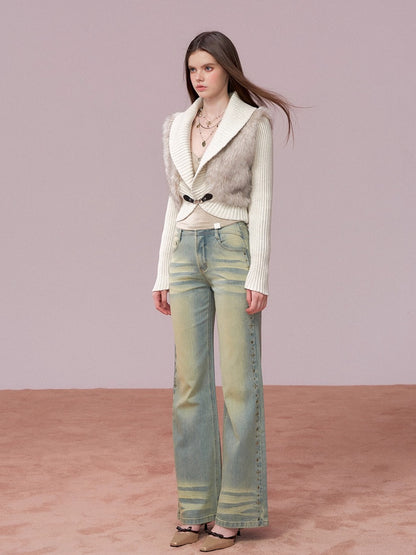 Faux Fur Panel Knitted Short Jacket