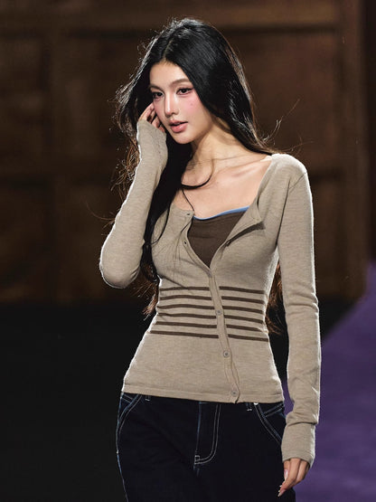 Faux Two-Piece Knit Top