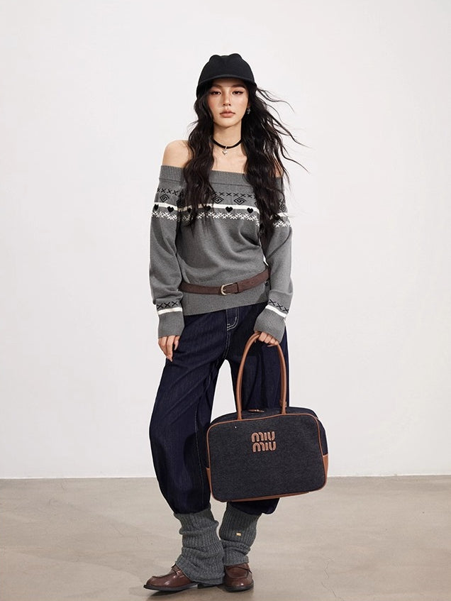 Fair Isle Off-Shoulder Sweater