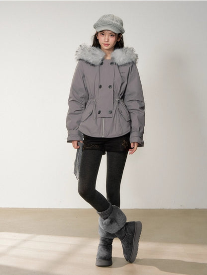 Faux Fur Collar Double-Breasted Down Parka