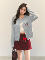 Crew Neck Dalmatian Jacquard Knit Cardigan