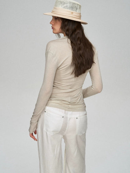 Lyocell Wool Pleated Beaded Tee