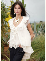 Ruffle V-Neck Sleeveless Blouse