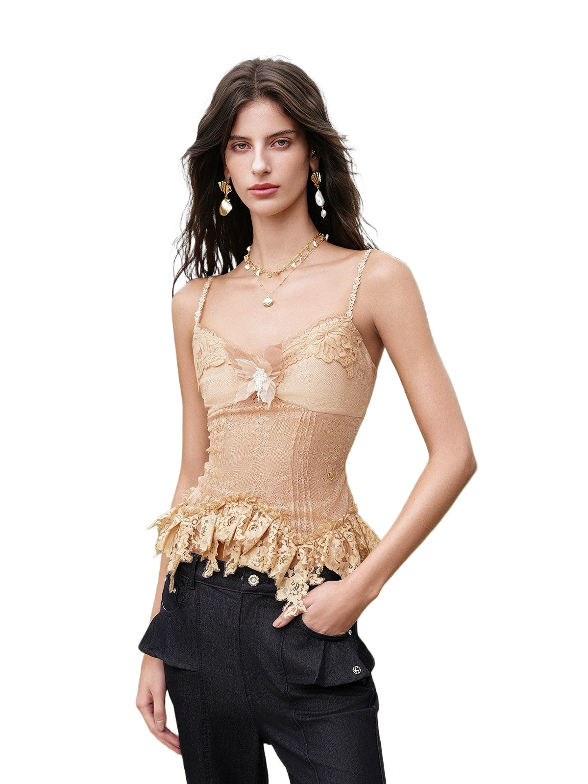 Sheer Lace V-Neck Cami Top