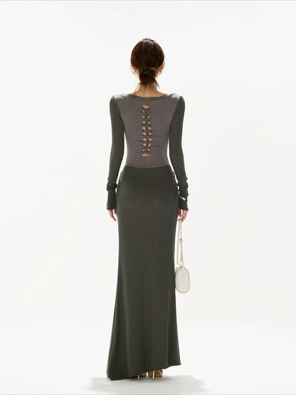 Ribbed Cutout Waist Dress