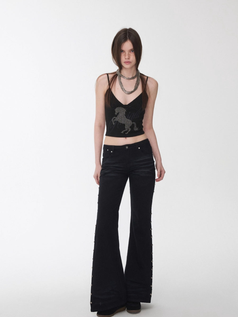 Knight Horse Rhinestone Cable Knit Cami Top