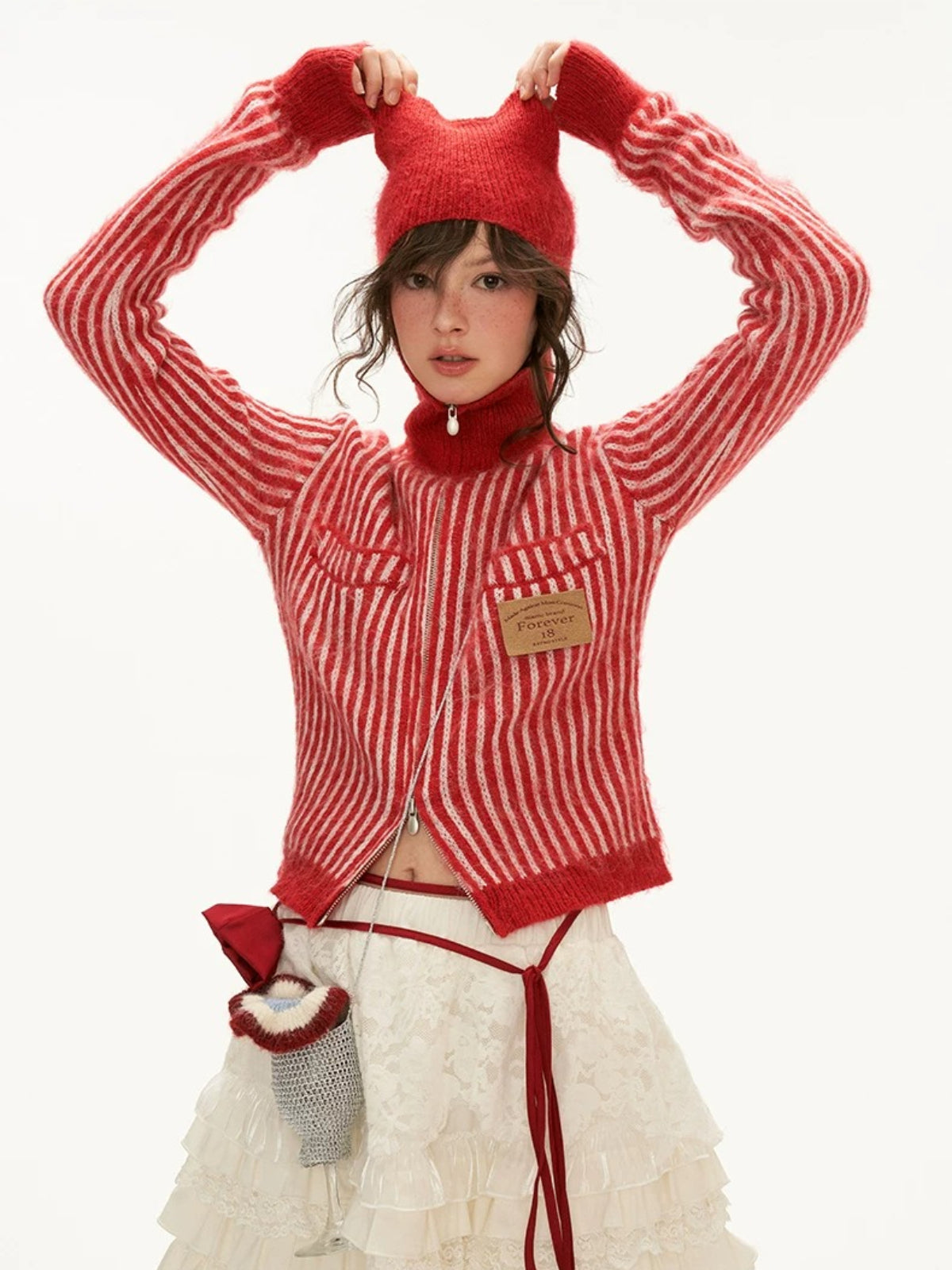 Striped Hooded Zip Knit Cardigan