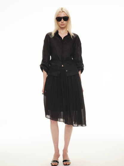 Linen Waist-Cinched Shirt Set