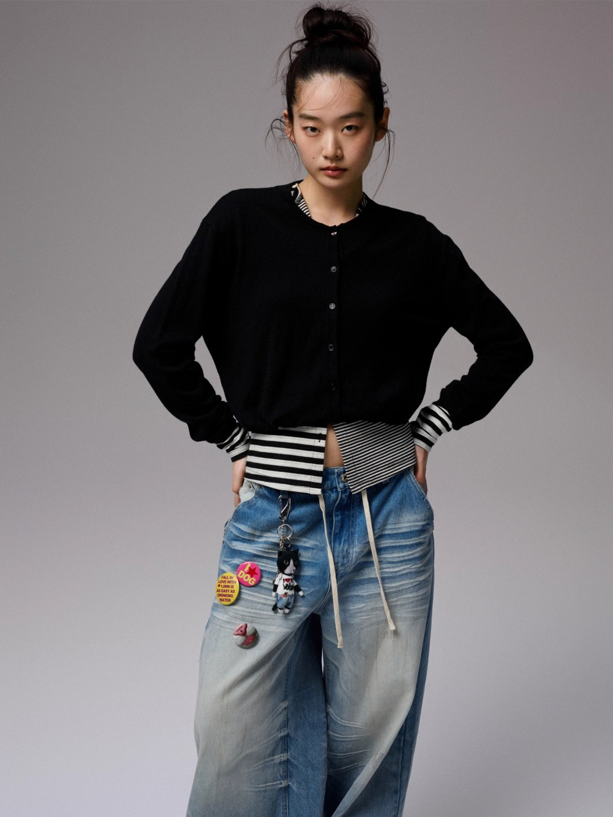 Solid Balloon Hem Wool Cardigan