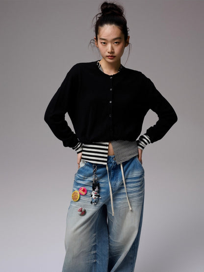 Solid Balloon Hem Wool Cardigan