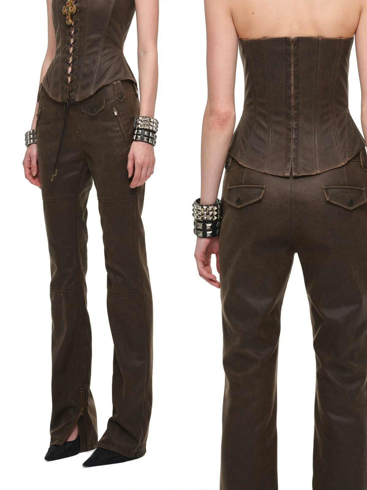 Washed Faux Leather Pants