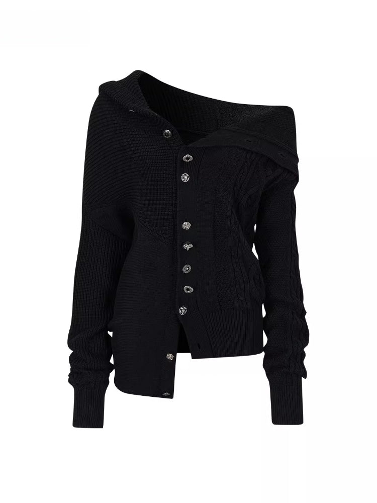 Convertible High Collar Knit Cardigan