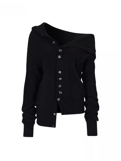 Convertible High Collar Knit Cardigan