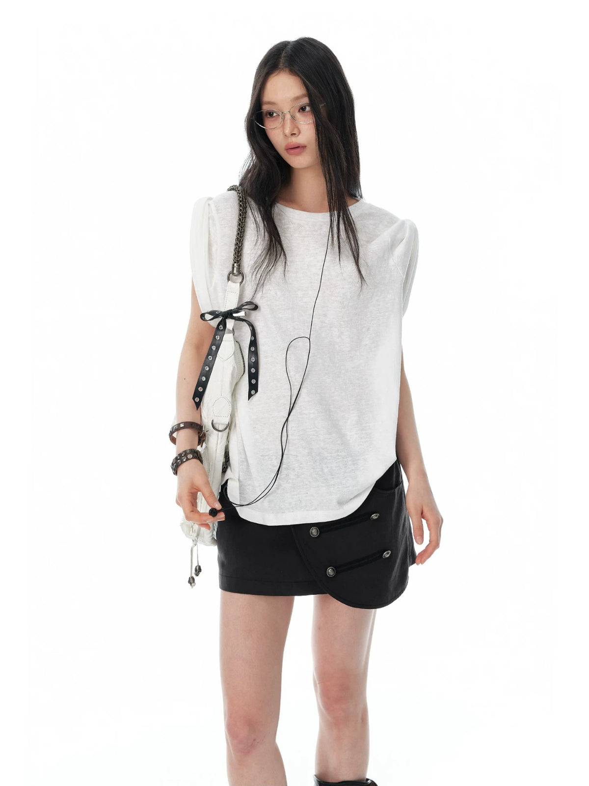 Textured Cotton Sleeveless T-Shirt