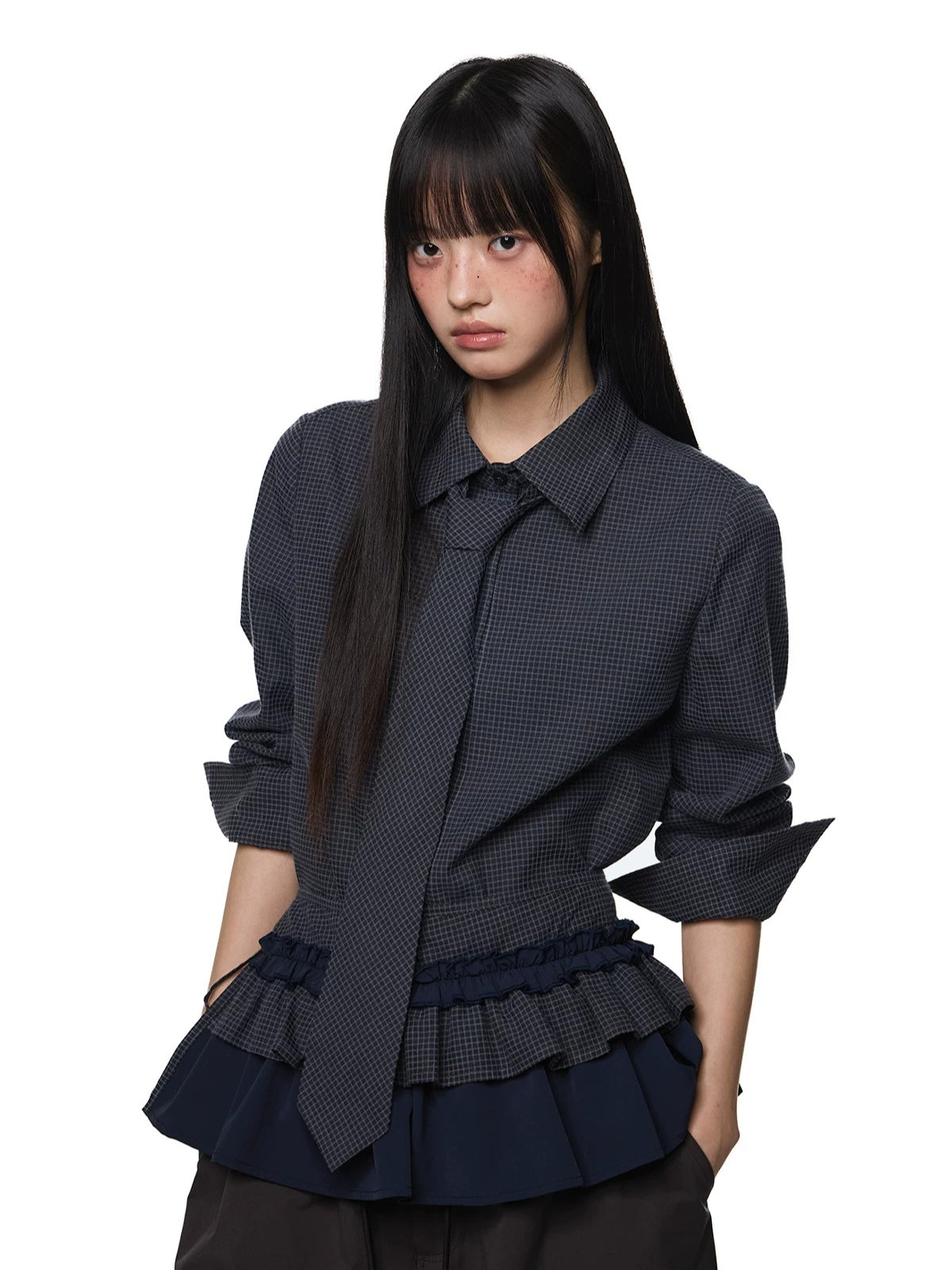 Plaid Tie Blouse