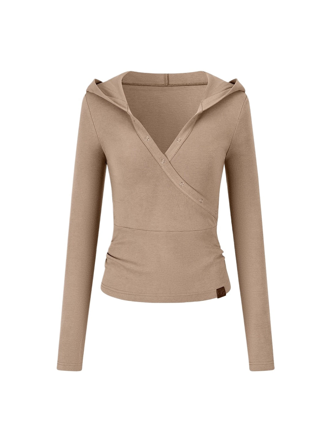 Cross Neck Hooded Slim-Fit Knit Top