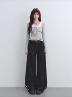 Polka Collar Cardigan Set