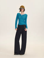 Ribbed Henley Long Sleeve Top