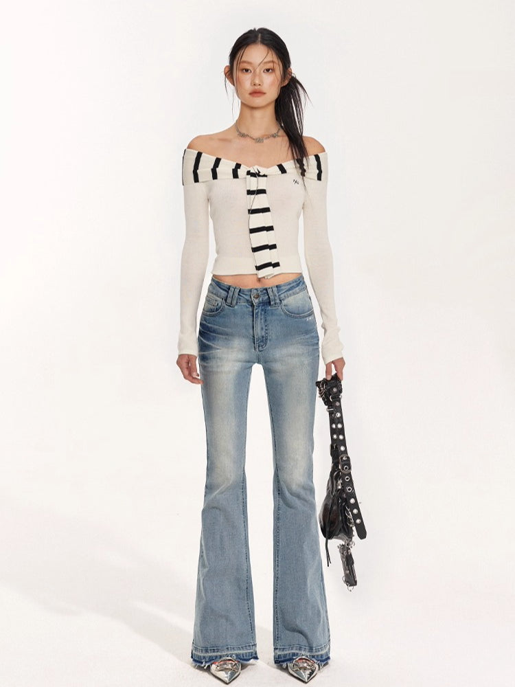 Striped Sailor Collar Slim Top