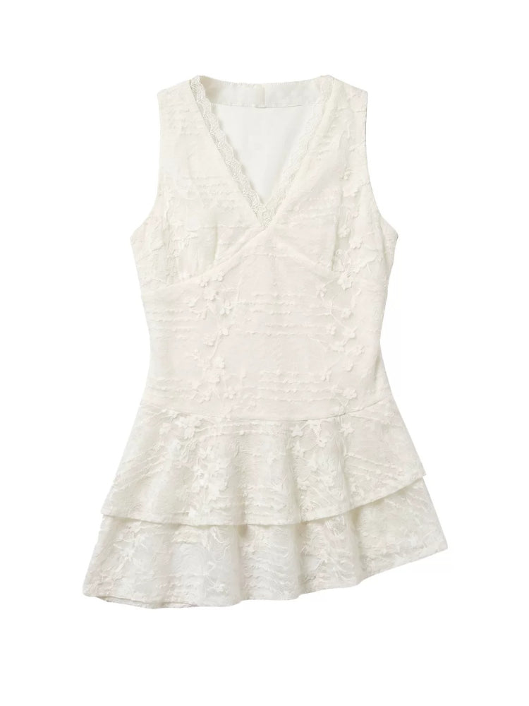 Cutout Jacquard V-Neck Tank
