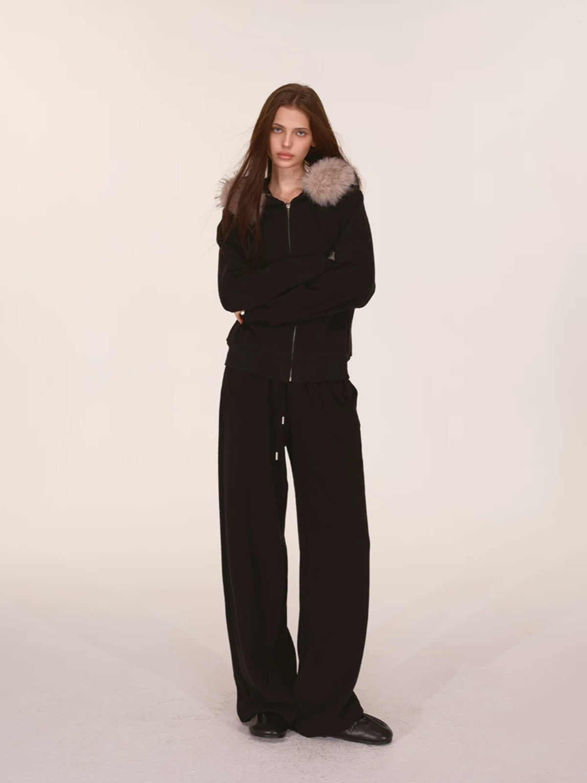 Fur Trim Knit Lounge Set