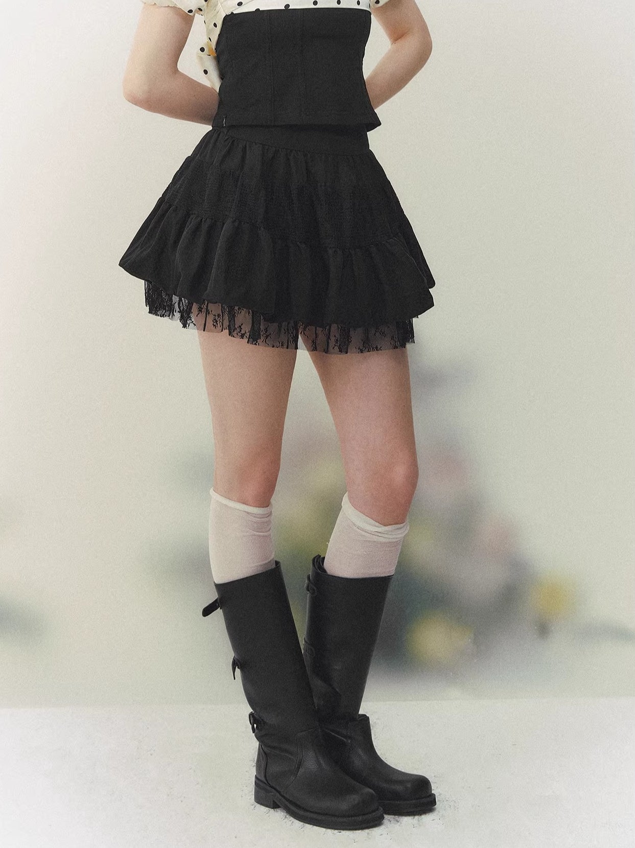 Lace Tiered Mini Skirt
