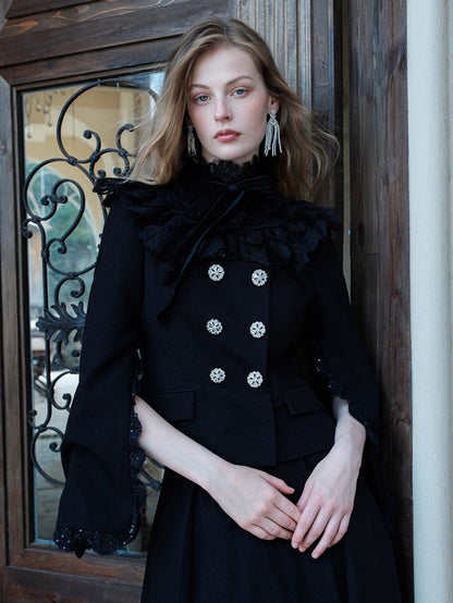 Mirage Vintage Lace-Collar Blazer &amp; Flared Skirt Set