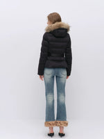 Fur Collar Belted Down Jacket