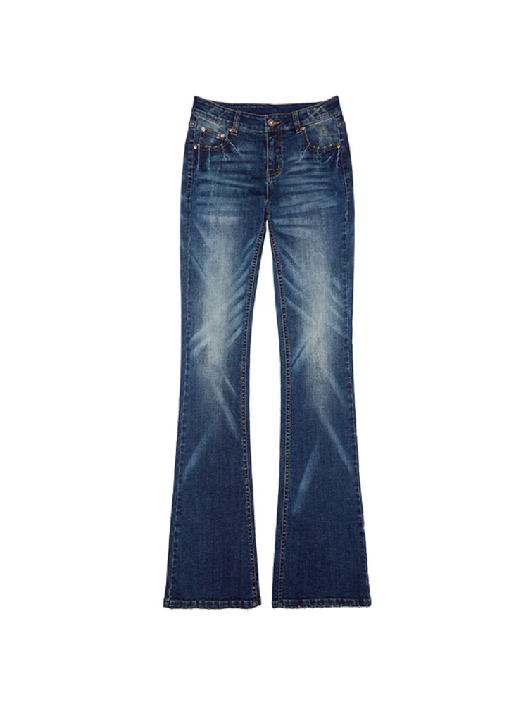 Dark Blue Low - Waist Denim Flared Pants