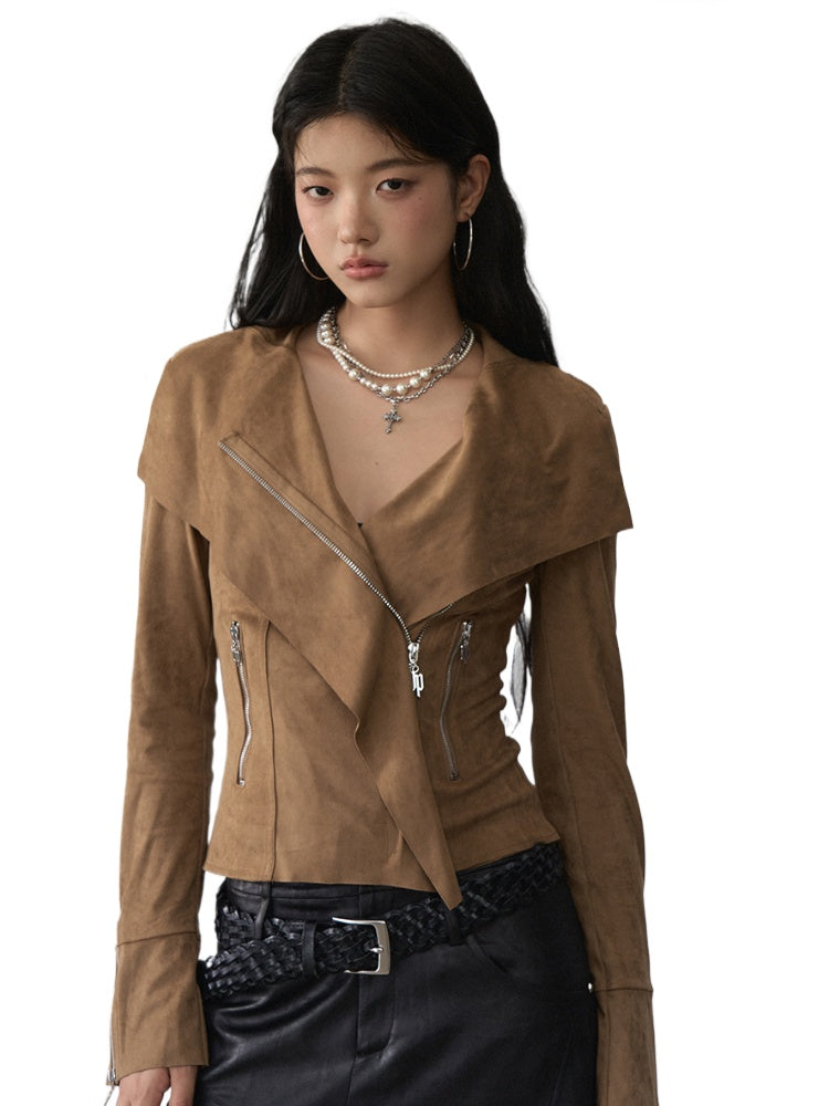 Large Collar Short Suede Jacket