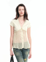 Pleated Panel Cardigan Top