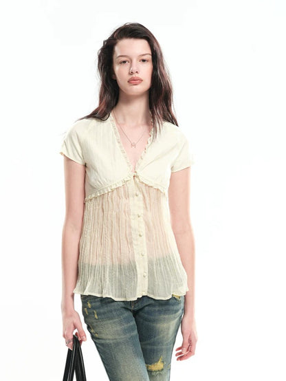Pleated Panel Cardigan Top